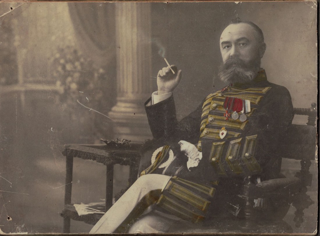 His grandfather Alexander Kugushev in dress uniform with medals